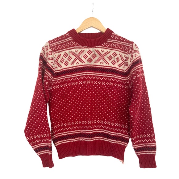 L.L. Bean Sweaters - LL Bean Womens Small Wool Sweater Red Fair Isle